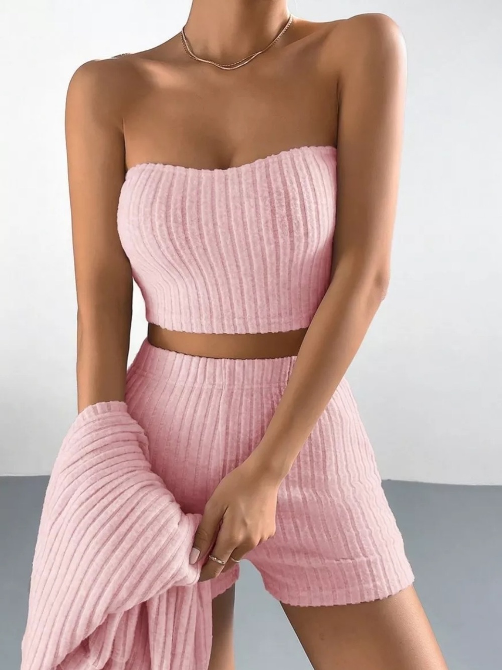 ⭐️ Cozy Ribbed Pink 3 Piece Loungewear Set - Picture 2 of 4